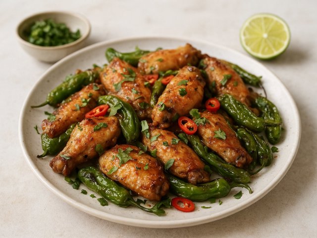Garlicky Wings & Shishito Peppers