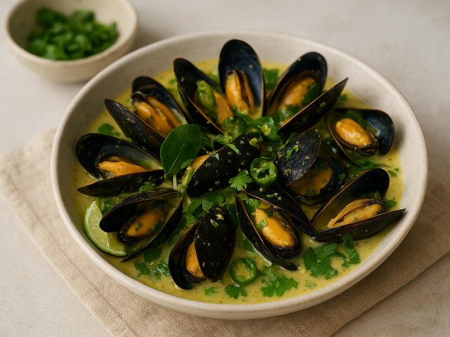 Ginger And Garlic Mussels With Lime Leaves