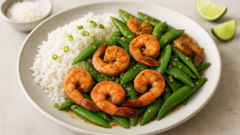 Ginger Shrimp AND Sugar SNAP Peas: With Coconut Rice
