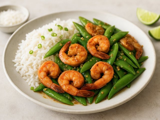 Ginger Shrimp AND Sugar SNAP Peas: With Coconut Rice