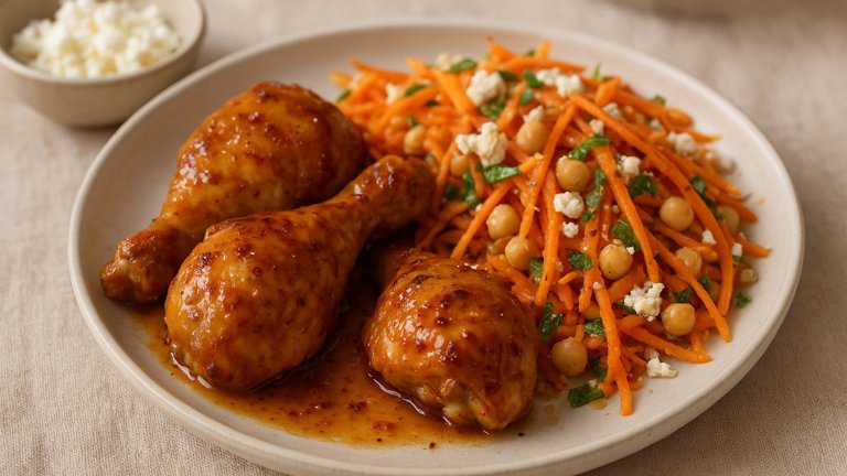 Glazed Chicken Drumsticks: With Warm Carrot Salad