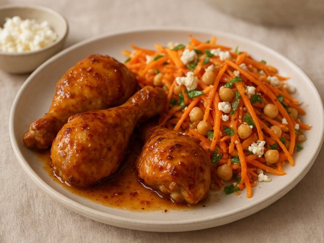 Glazed Chicken Drumsticks: With Warm Carrot Salad