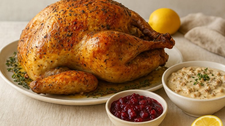 Golden Turkey WITH Sausage Gravy AND Meyer Lemon–cranberry Marmalade