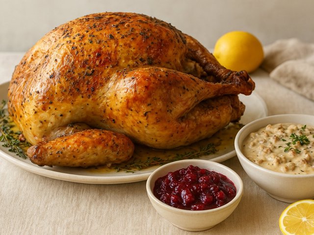 Golden Turkey With Sausage Gravy And Meyer Lemon–cranberry Marmalade
