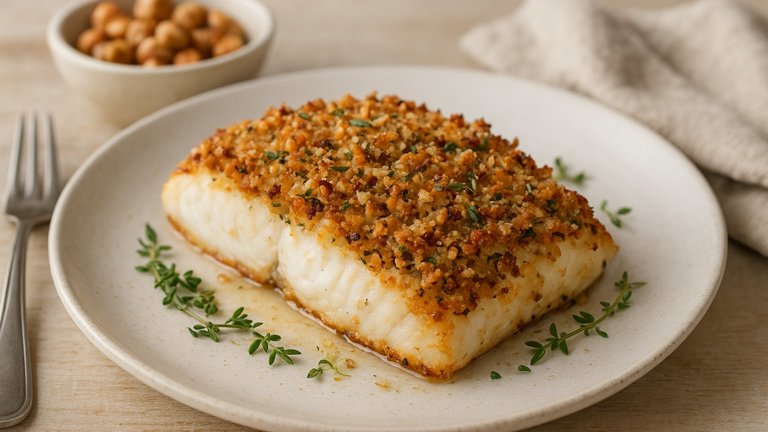 Grilled Halibut WITH Roasted Hazelnut Crust
