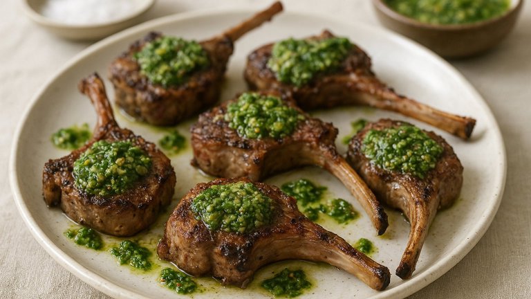 Grilled LAMB Lollipops WITH Salsa Verde