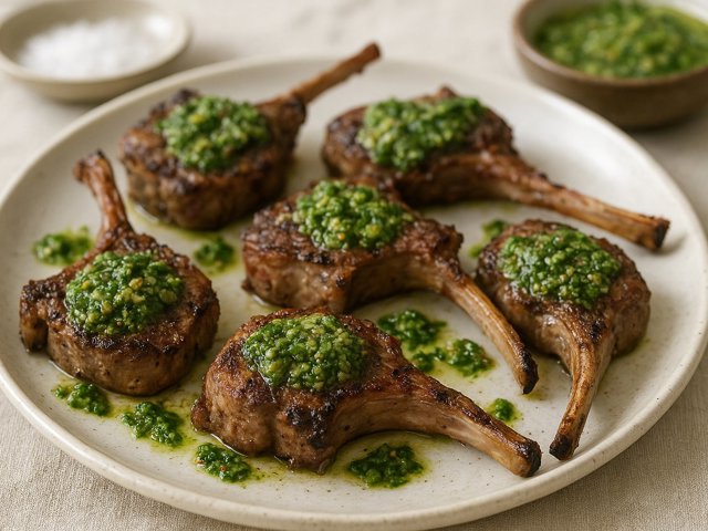 Grilled LAMB Lollipops WITH Salsa Verde