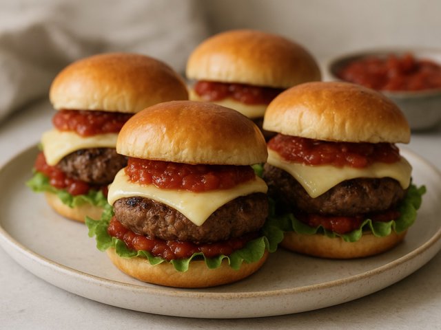 Grilled LAMB Sliders WITH Tomato Chutney AND Havarti