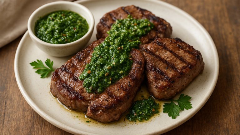 Grilled LAMB Steaks WITH Chimichurri