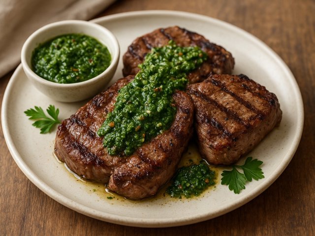 Grilled LAMB Steaks WITH Chimichurri