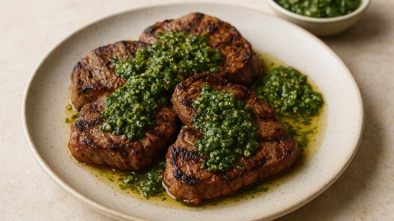 Grilled LAMB Steaks WITH Salsa Verde