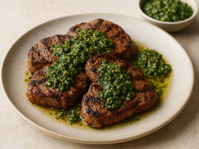 Grilled LAMB Steaks WITH Salsa Verde
