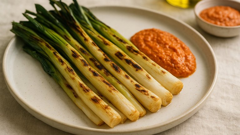 Grilled Leeks With Romesco Sauce