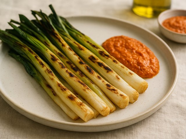 Grilled Leeks With Romesco Sauce