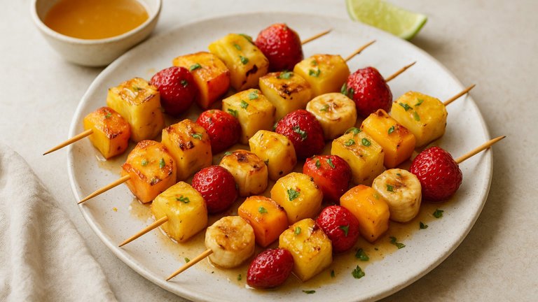 Grilled Or Broiled Fruit Kebabs With Honey And Lime