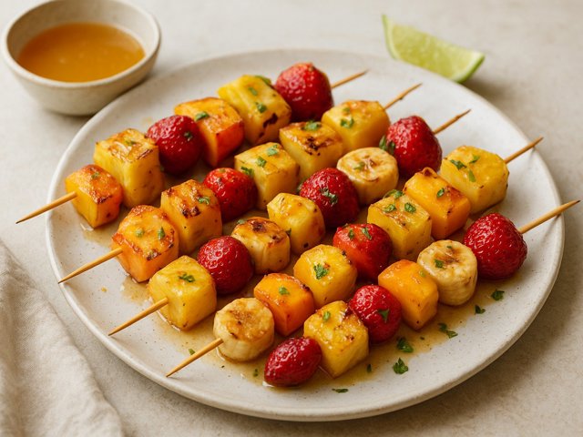 Grilled Or Broiled Fruit Kebabs With Honey And Lime