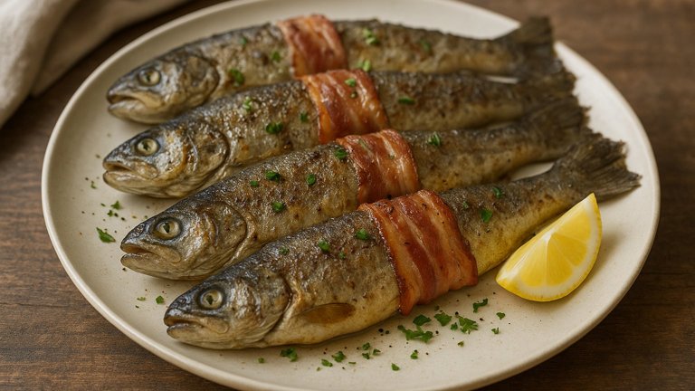Grilled Or Broiled Whole Trout With Bacon