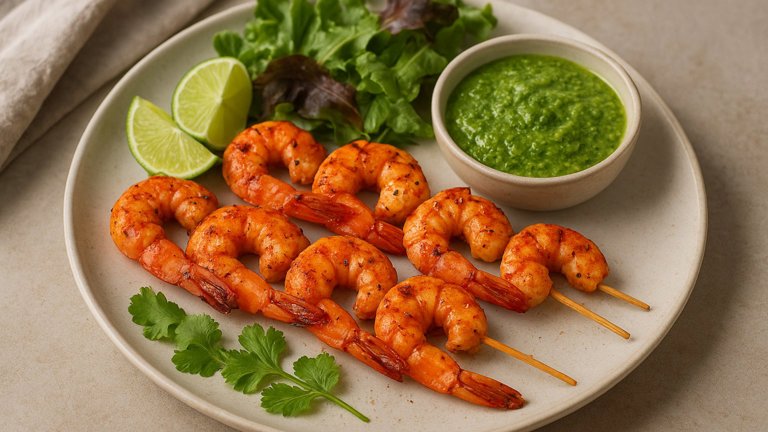 Grilled Prawn Skewers With Smoked Paprika And MOJO Verde