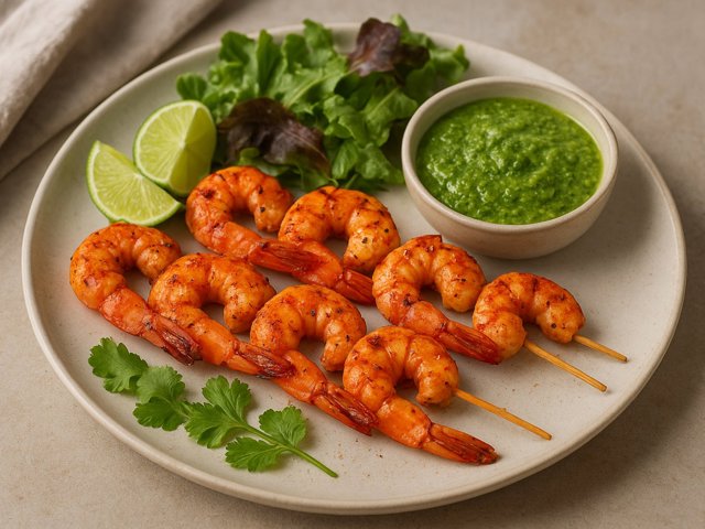 Grilled Prawn Skewers With Smoked Paprika And MOJO Verde