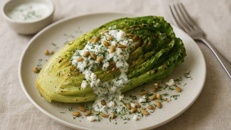 Grilled Romaine Lettuce With Creamy Dill Dressing
