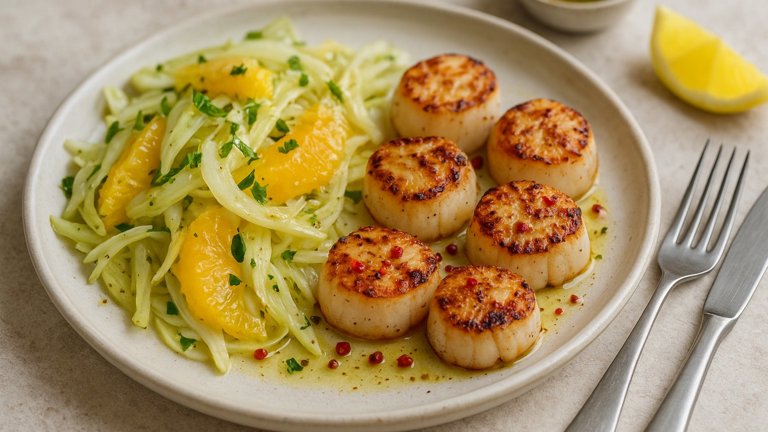 Grilled Scallops With Fennel And Orange Salad For Two