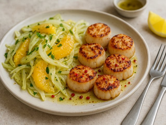 Grilled Scallops With Fennel And Orange Salad For Two