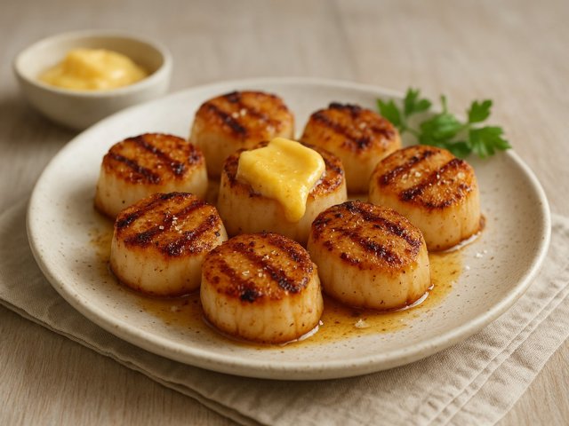 Grilled Scallops With Honey Butter
