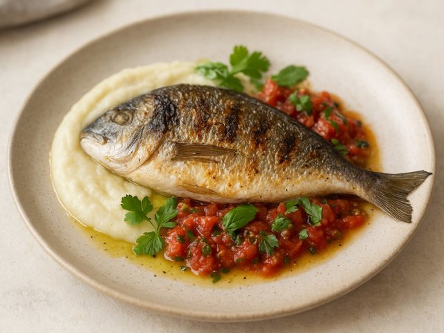 Grilled SEA Bream With Cauliflower Purée And Antiboise Sauce