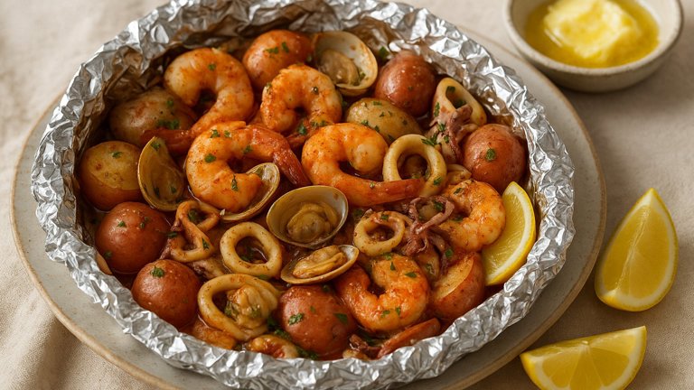Grilled Seafood Boil Foil Packs With Creole Garlic Butter