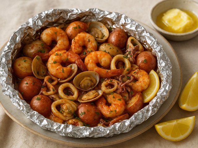 Grilled Seafood Boil Foil Packs With Creole Garlic Butter