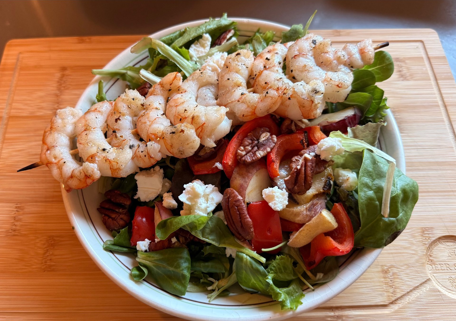 Grilled Shrimp, Peach And Goat Cheese Salad