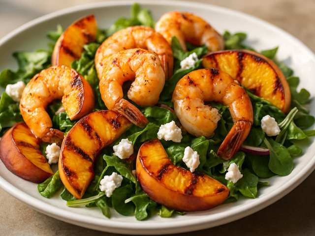 Grilled Shrimp, Peach and Goat Cheese Salad thumbnail