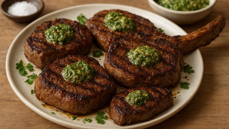 Grilled Steaks WITH Chermoula Butter