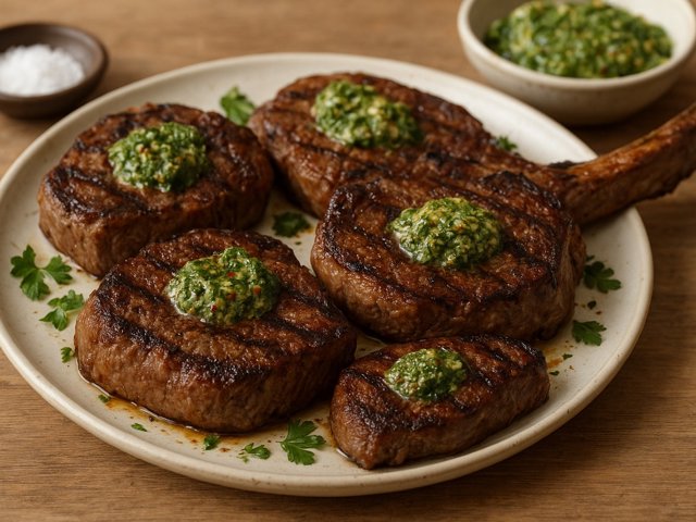 Grilled Steaks WITH Chermoula Butter