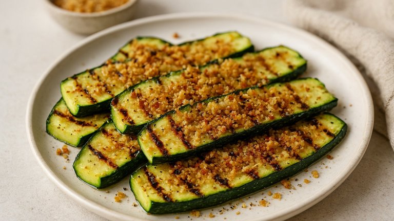 Grilled Zucchini WITH Garlic Bread Crumbs