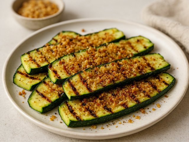 Grilled Zucchini WITH Garlic Bread Crumbs