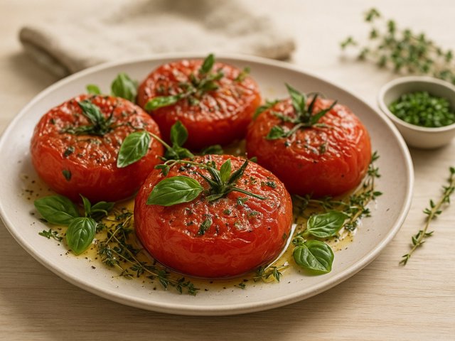 Herb-Roasted Cor De Bou Tomatoes