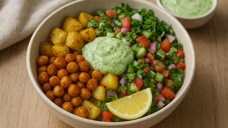Indian Chaat Bowl With Creamy Mint Chutney