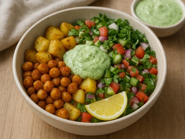 Indian Chaat Bowl With Creamy Mint Chutney