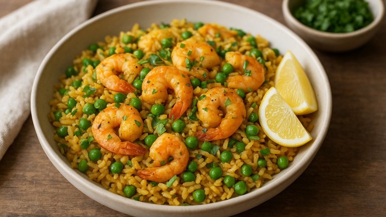 Indian Spiced Rice With Shrimp & Peas