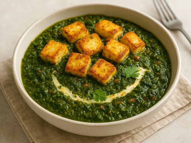 Indian Spinach With Fried Paneer (Palak Paneer)