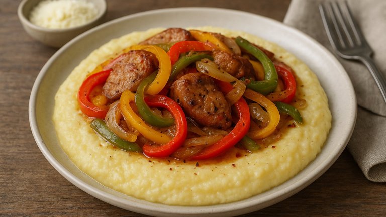 Italian Sausage AND Peppers OVER Creamy Polenta