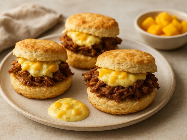 Jamaican Jerk Braised Pork Sliders With Mango Cream Sauce