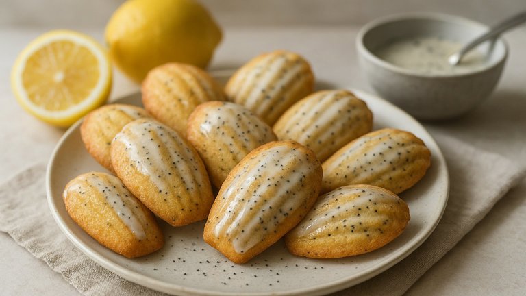Jasmine Madeleines With Lemon & Poppy Seed Glaze