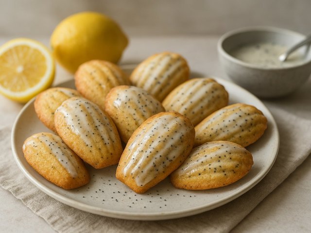 Jasmine Madeleines With Lemon & Poppy Seed Glaze