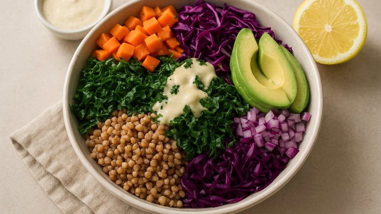 Kale & Carrot Buckwheat Bowl With Creamy Cashew Dressing