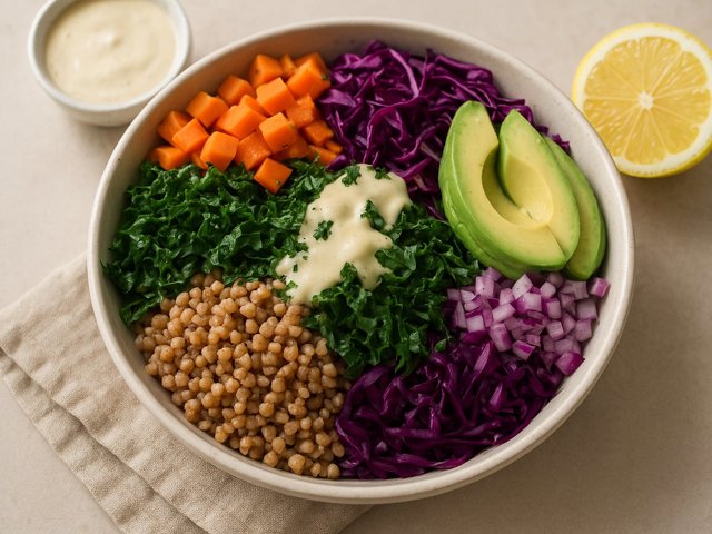 Kale & Carrot Buckwheat Bowl With Creamy Cashew Dressing