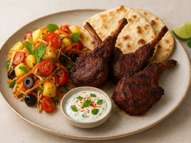 Kashmiri Lamb Cutlets With Pineapple Salad & Lime Raita