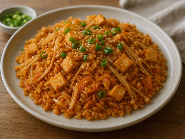 Kimchi Fried Rice: With Enoki Mushrooms And Tofu