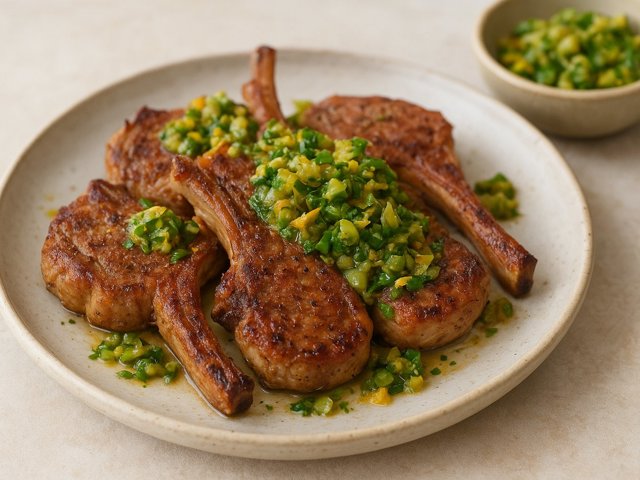 Lamb Loin Chops With Green Olive–orange Relish